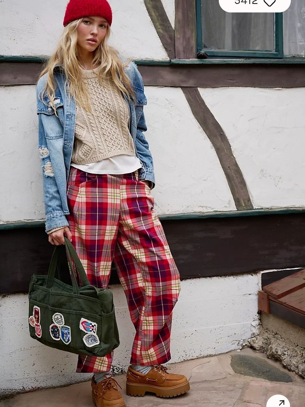 Free People Nice Choice Pull On Trouser Wine Combo-Lantern Plaid M NWOT